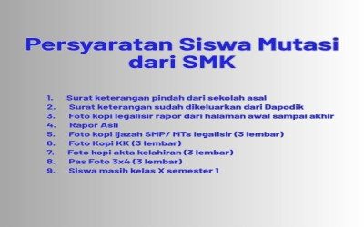 PERSYARATAN SISWA PINDAHAN/ MUTASI DARI SMK (SEKOLAH MENENGAH KEJURUAN)